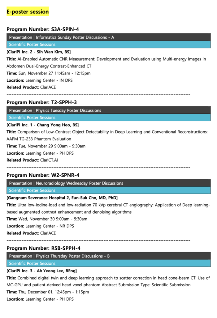 RSNA 2022 Presentation Schedule claripi